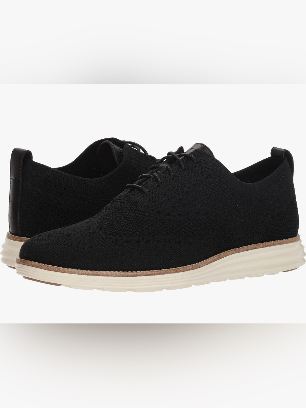 Cole Haan Black Knit Derby with Cream Sole and Tan Trim Accent